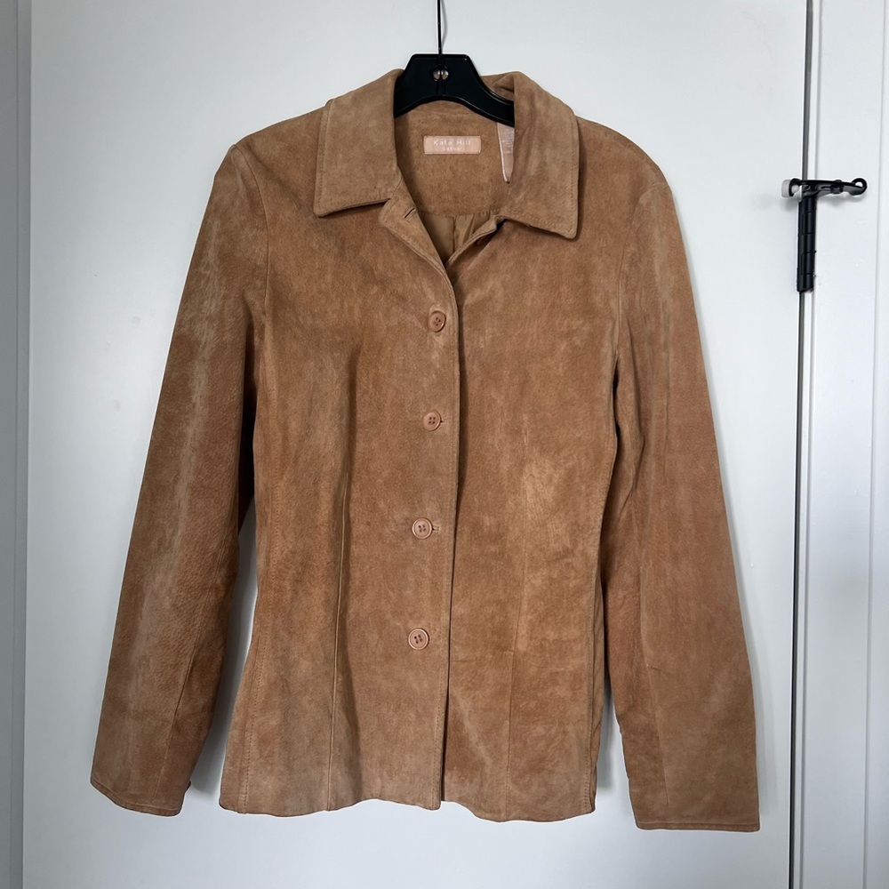 KATE HILL Suede Button Down Size 8 Tan